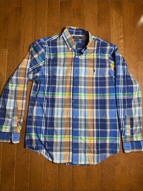 Polo by Ralph Lauren Navy, Tan & Green Plaid Button-Down Shirt